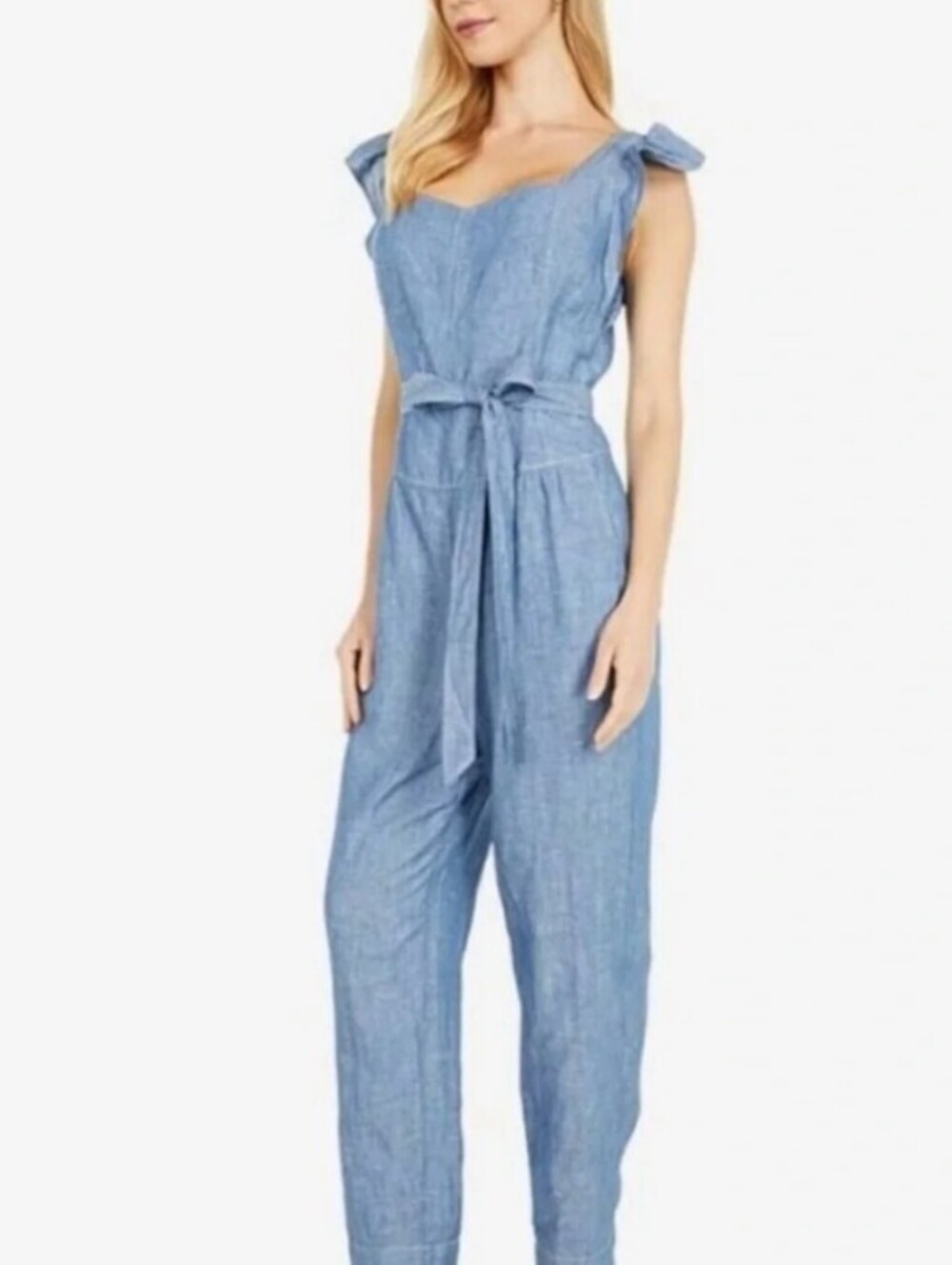 La Vie Rebecca Taylor Chambray Linen Sleeveless Jumpsuit - Size - Medium - NWT - Picture 2 of 12